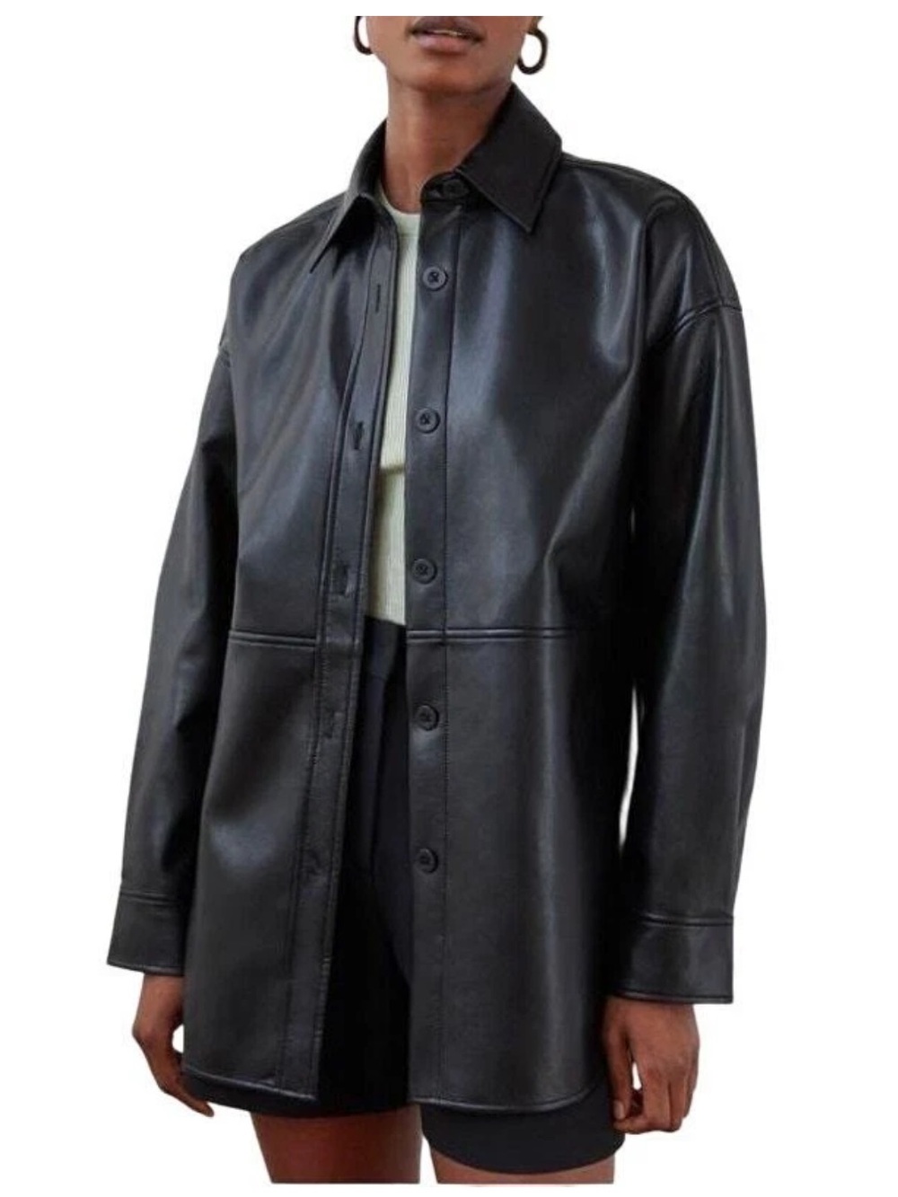 Babaton Aritzia Pelli Shirt Jacket Vegan Leather Button Front Black Size XS Moto